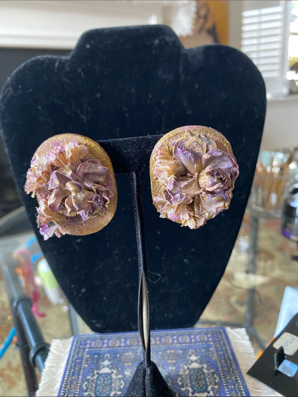Gold-Tone Pink Floral Statement Clip-On Earrings - Women Jewelry